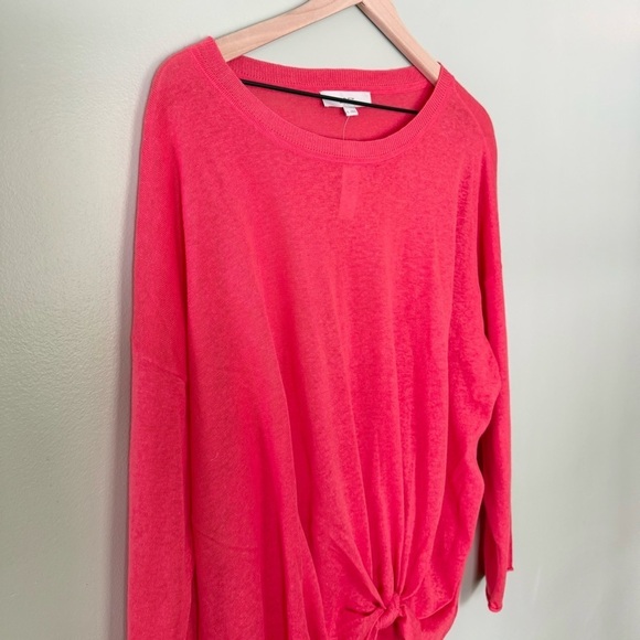 NWT Loft Linen Slouchy Tie Front Sweater‎ Lightweight Top Pink Size XL - Picture 5 of 10